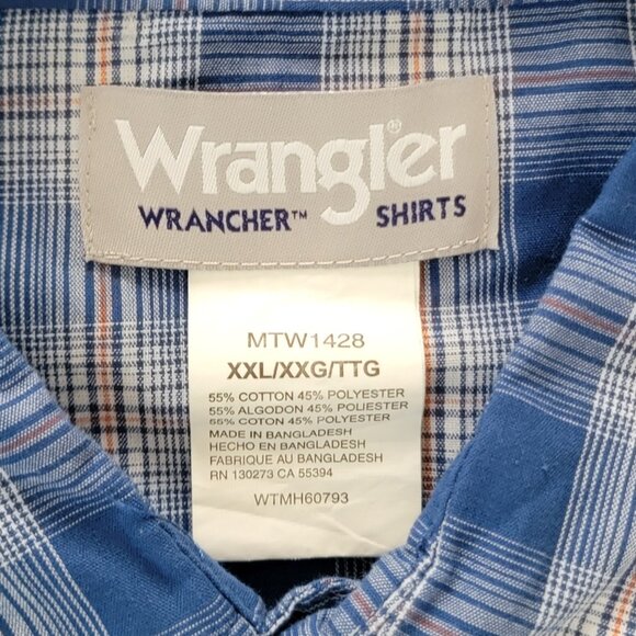 Wrangler Wrancher Men's Blue Plaid Pearl Snap Button-Up Shirt XXL - Picture 14 of 16